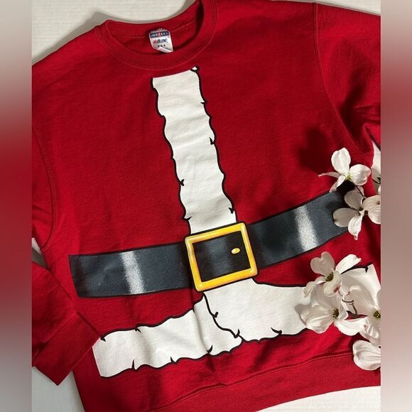 Y2K Santa Clause Belly Red Crewneck Pullover Sweatshirt - Picture 3 of 4